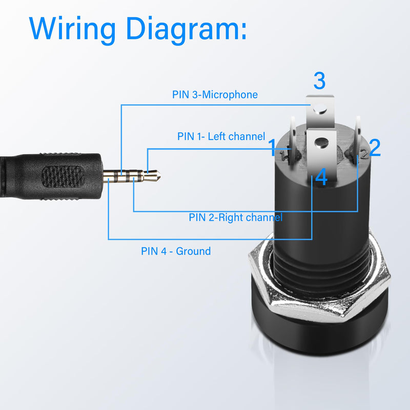 PNGKNYOCN 6Pcs 3.5MM Solder Panel Mount Jack Connector，3.5mm 4 Pole Stereo Audio Video Panel Mount Jack Solder Connector with Nuts