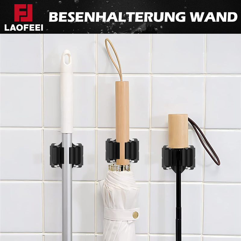 laofeei Pack of 12 broom holder wall, device holder, garden tool holder, broom holder, wall mount, broom, mop, shovel, garden tools, tools for kitchen, bathroom, garage, garden, home, black, 12 pieces