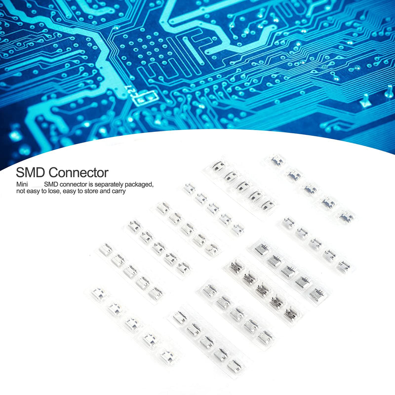 USB SMD connectors, 12 types, 60 pieces, stainless steel micro USB connectors, solderable, stable and trouble-free