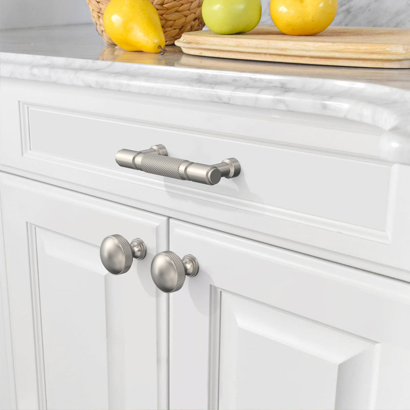 Amerdeco 10 Pack Brushed Satin Nickel knurled Cabinet Pulls 3 Inch(76mm) Hole Center Drawer Pulls Cabinet Hardware Kitchen Cabinet Handles for Bathroom ZH0072 3 in Hole Center