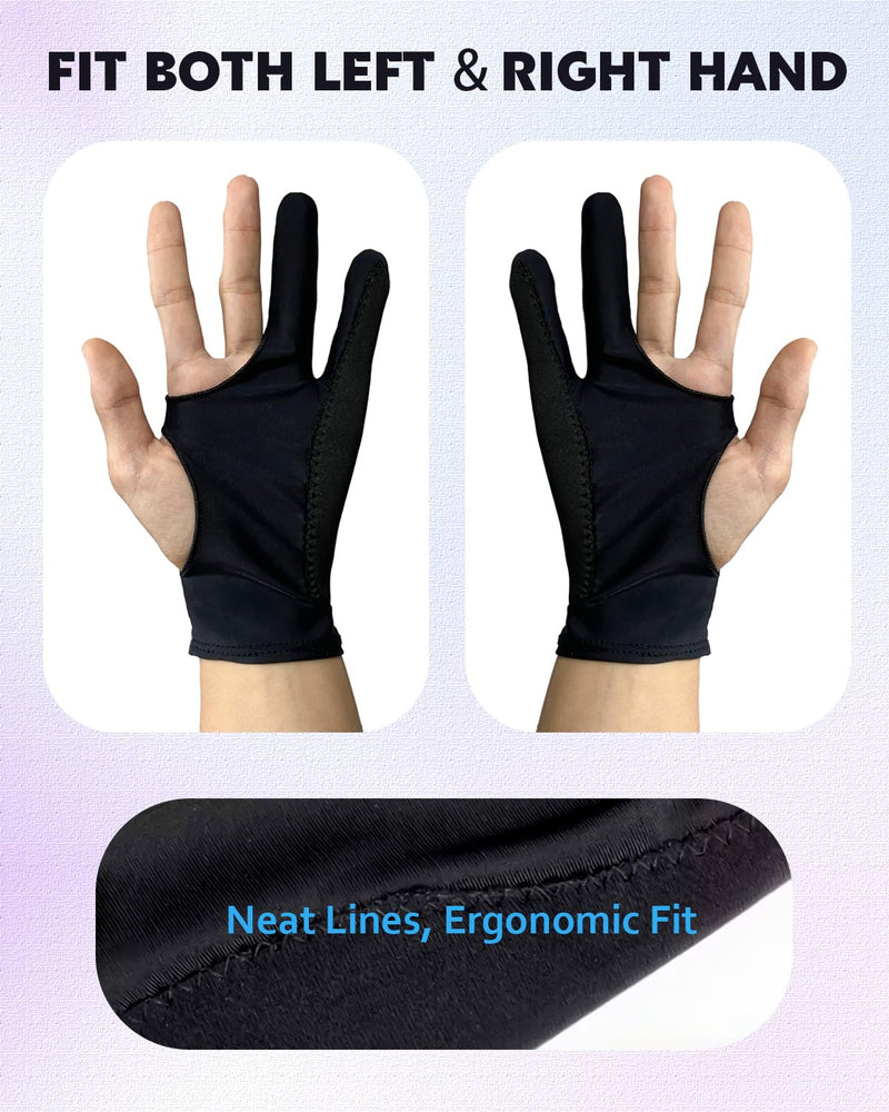 Drawing Glove Right Left Hand, Palm Rejection Digital Art Glove for Tablet iPad with Two Finger [2 Pack] Medium