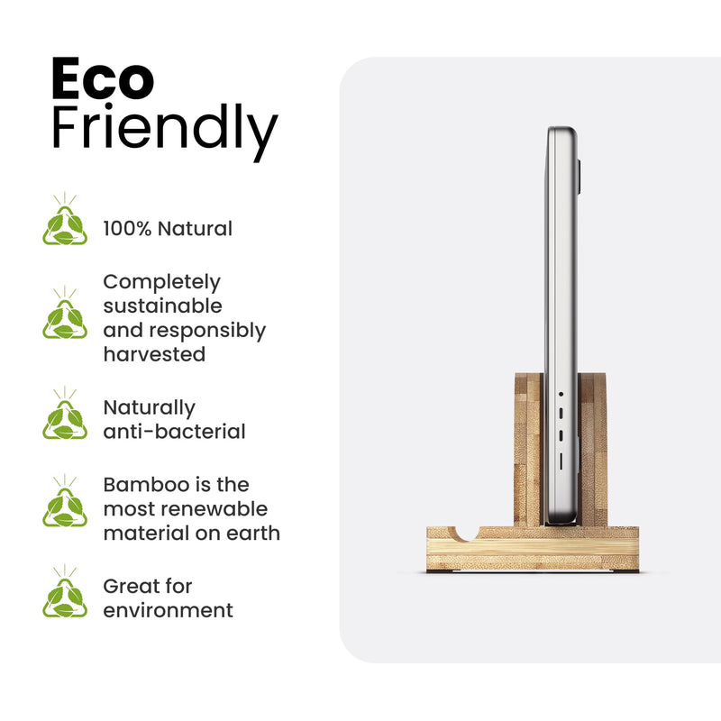 Kothar Premium Wood Vertical Laptop Stand - Adjustable Single Slot Bamboo Holder for MacBook, Dell, HP, and More | Space-Saving Desktop Organizer | Eco-Friendly, Sleek & Durable Design Natural