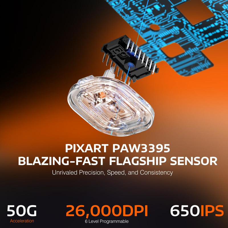 ATTACK SHARK X3 Wireless Gaming Mouse, 49g Triple Mode Ergonomic Computer Mouse, PAW3395 26K DPI Sensor, 200h Battery Life, Griptape, Programmable Buttons for PC/Laptop/Mac (Orange) Orange & Griptape