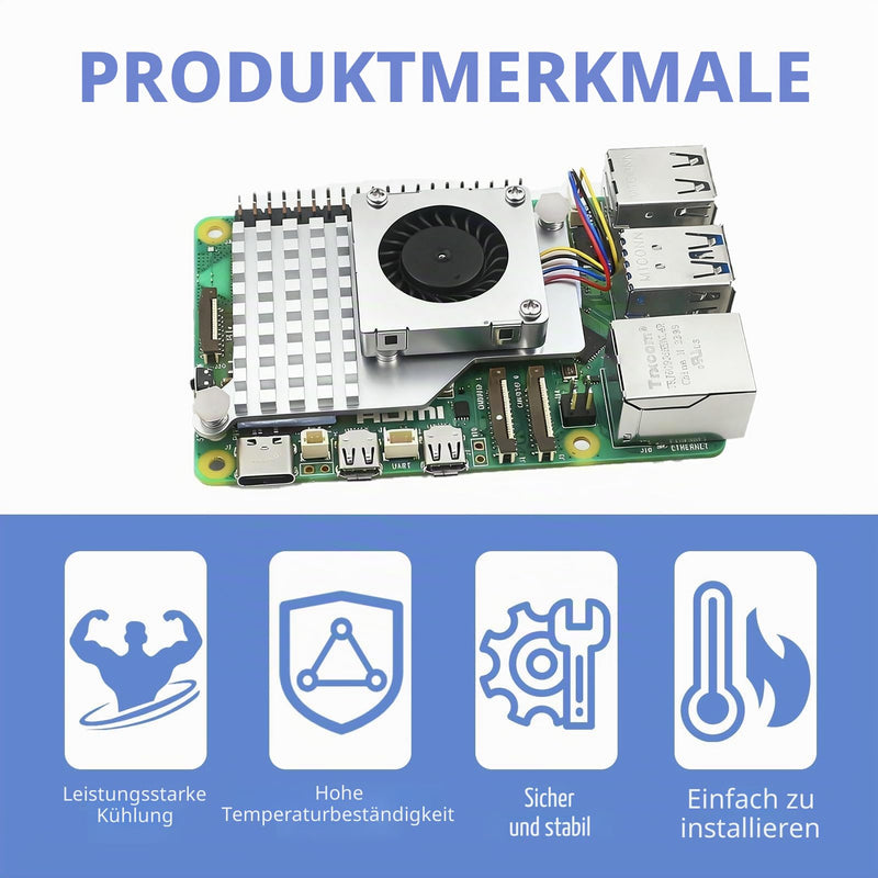 Active Heatsink with Fan for Raspberry Pi 5 - Quiet CPU Cooler with Aluminium Heatsink & Thermal Pads - PWM Control for Efficient Cooling & Lower Power Consumption (5V)