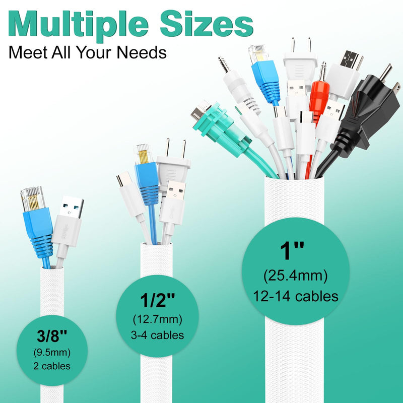 Dog and Cat Cord Protector 10ft - 1/2inch, Flexible Cable Sleeve for Easy Cord Management, Protects Cables from Pets Chewing, Ideal for USB, Power, Audio and Video Cords - White 1/2"-10ft
