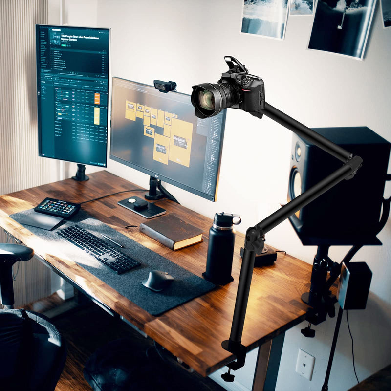 Overhead Camera Mount Desk Stand, Flexible Articulated Arm DSLR Desk Mount Light Stand Phone Holder with 1/4" 3/8'' 5/8'' Screw, Clamp Tabletop Stand for Podcasting/Light/Blue Yeti Nano/Webcam