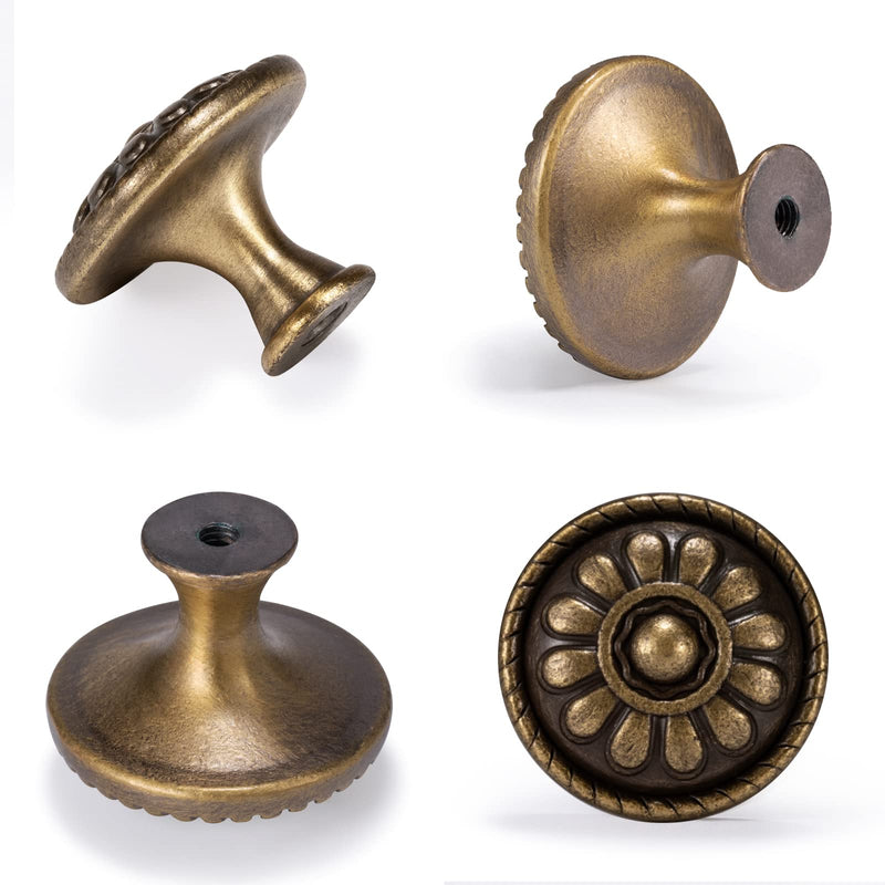 15 Pack Antique Brass Drawer Knobs, Vintage Dresser Drawers Knobs, Solid Round Cabinet Knobs, Single Hole Cabinet Hardware for Refinished Furniture, Diameter-1.18in 15 Pcs brass knobs