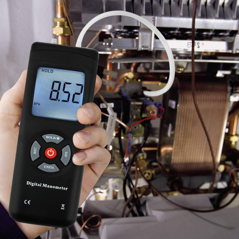 Professional Digital Pressure Gauge, Portable Handheld Air Vacuum/Gas Pressure Gauge 11 Units with Backlight, ±13.78kPa ±2PSI, Suitable for Differential Pressure of 1-2 Pipes, Ventilation, etc 11 Units of Measurement