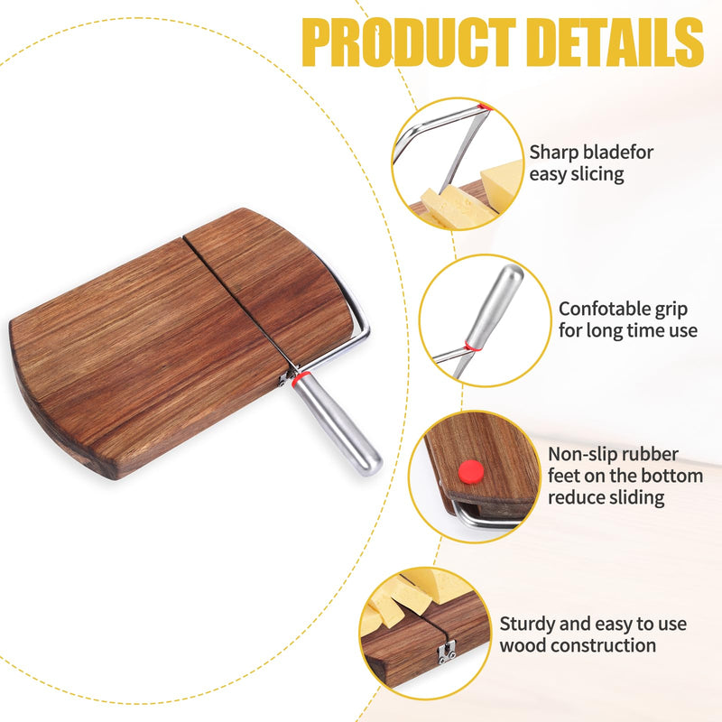Wooden Cheese Cutters, Wire Cheese Slicers for Block Cheese Handheld Cheese Cutters for Block Cheeses, Butter Slicer Cheeses Making Supplies Vegetable Cutter with Stainless Steel Blade for Butter Wood