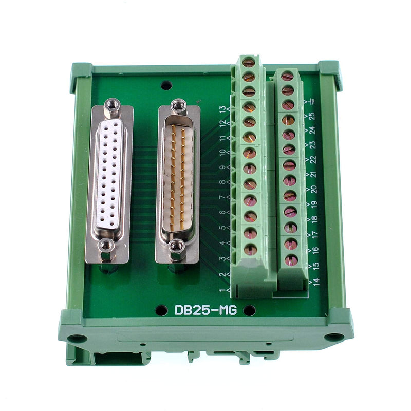 Oiyagai DB25 D-Sub Male & Female Header Breakout Board Terminal Block Connector with high quality PCB carrier, screw terminal and DIN rail mounting interface module