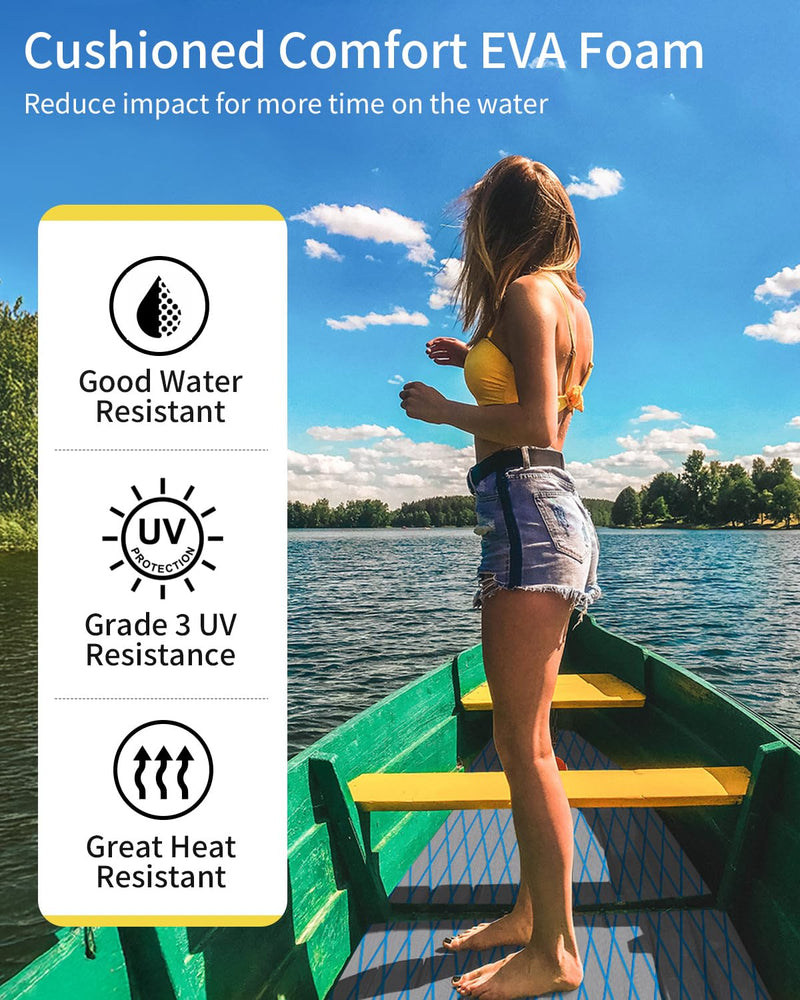 OCEANBROAD Diamond Boat Flooring with Self-Adhesive 96''x16''/38''/47'' | Double-layer, Non-Slip, 6 mm Eva Foam Marine Decking, Easy to Install, For Motor Pontoon Boats, RV Floor, Kayak, Surfboard Gray with Blue Lines 96''L x 16''W-10.67sqft