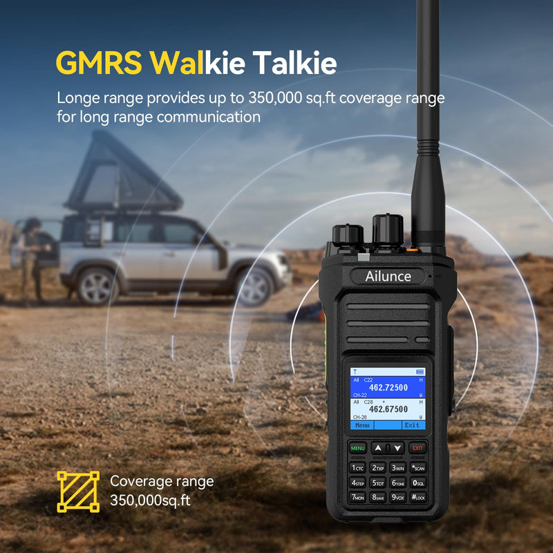 Retevis Ailunce HA1G GMRS Radio, GMRS Handheld Radio with Cable, IP67 Waterproof, NOAA, 2800mAh, Repeater Capable Two Way Radio with USB-C Charging Black