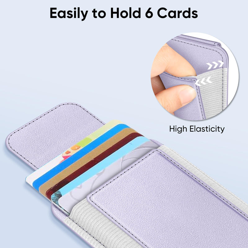 FINPAC Magnetic Wallet, Magnetic Card Wallet Holder for iPhone 15/14/13/12 Series, Fit 6 Cards, Safe RFID Blocking, Slim Leather Wallet Credit Card Holder for Women Men, Light Purple