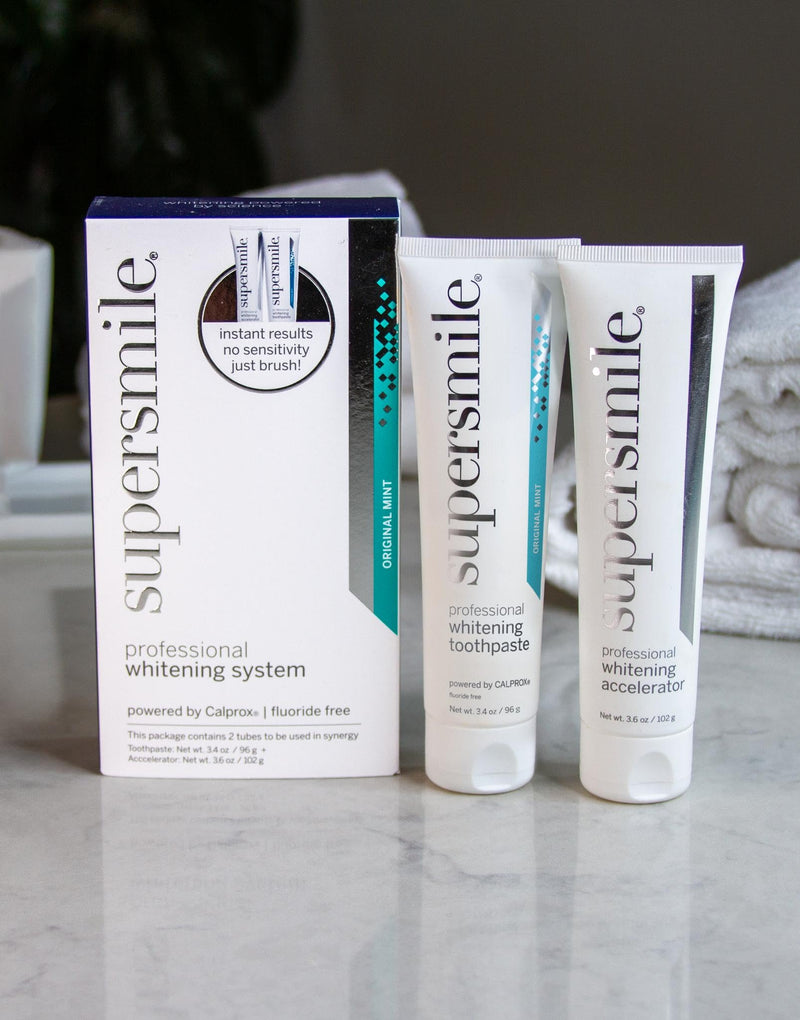 Supersmile Fluoride-Free Whitening System, Original Mint, Sensitivity-Free | 3.4 Oz Toothpaste + 3.6 Oz Accelerator, Whitens 6 Shades in 7 Days, RDA 65 Low Abrasion, Veneer Safe, Calprox® Powered
