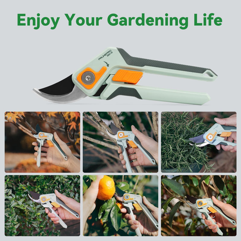PrunePro Pruning Shears Gardening Scissors Set Professional Hand Pruner Sharp Stainless Steel Blade Garden Scissors Plant Flower Garden Clipper Green Set
