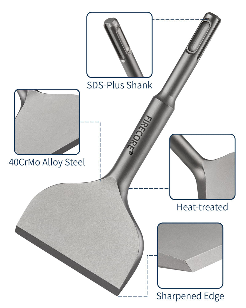 Firecore 2Pcs SDS Plus Chisel 3-In Wide Cranked Angled Bent Tile Removal Chisel Tool(3" X 6.5") FS18365