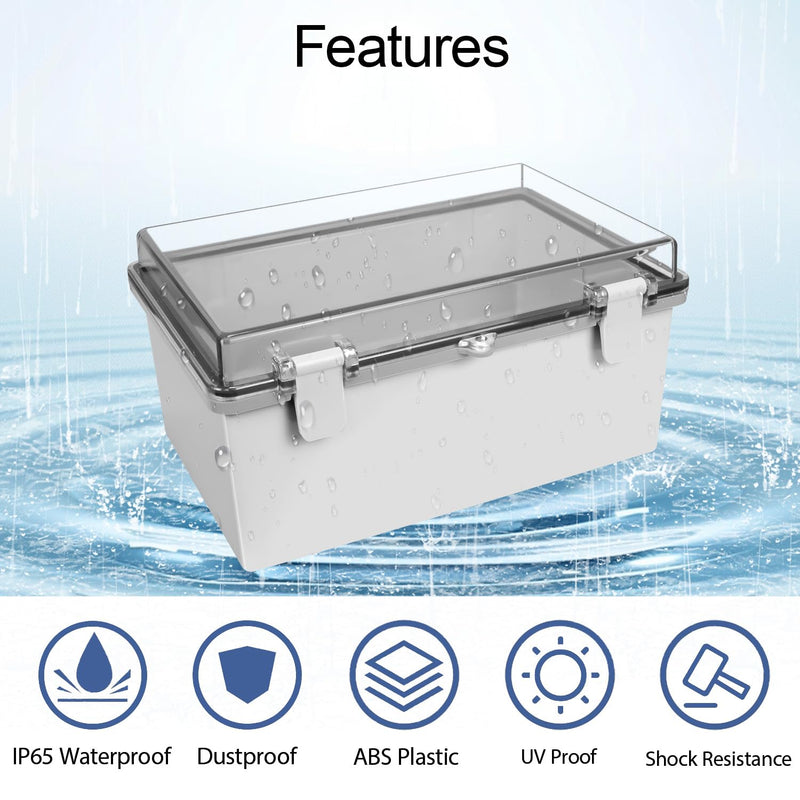 ABS Plastic Dustproof Waterproof IP65 Junction Box Hinged Shell Universal Electrical Project Enclosure Gray, with PC Transparent Clear Cover 11.4 x 7.5 x 5.5inch(290 x190 x140mm) 11.4" x 7.5" x 5.5"