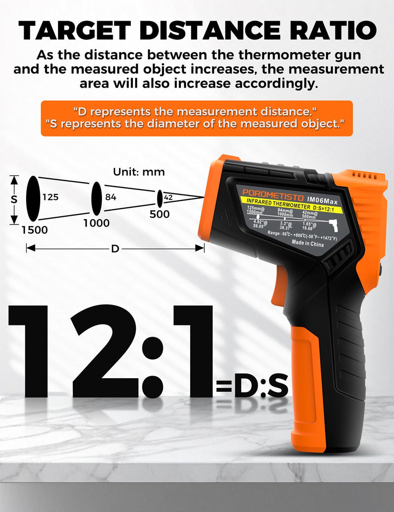 4 in 1 Temperature Gun POROMETISTO 4 Types of Alarm Setting,-58-1472°F Measure Infrared/Ambient Temperature Humidity Infrared Thermometers,Industrial Laser Thermometer Gun with K-Type Probe