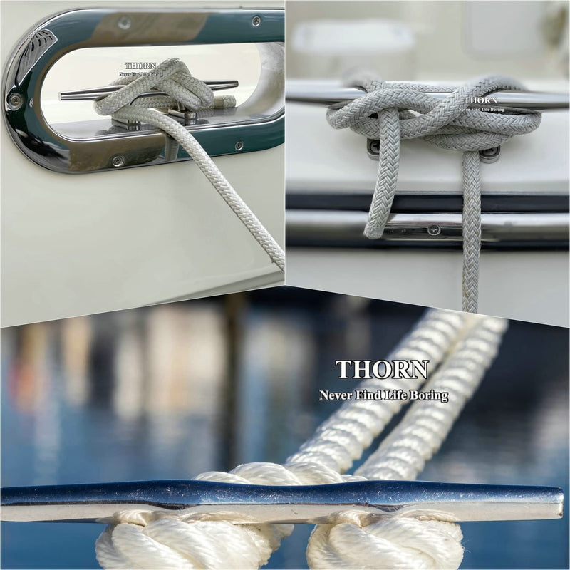 Thorn Boat Dock Cleat -4in 5in 6in 8in 316 Marine Grade Stainless Steel Open Base Design with Mounting Hardware | Heavy-Duty Mooring Cleat for Boats, Pontoons & Docks Sliver-4 in-2pcs