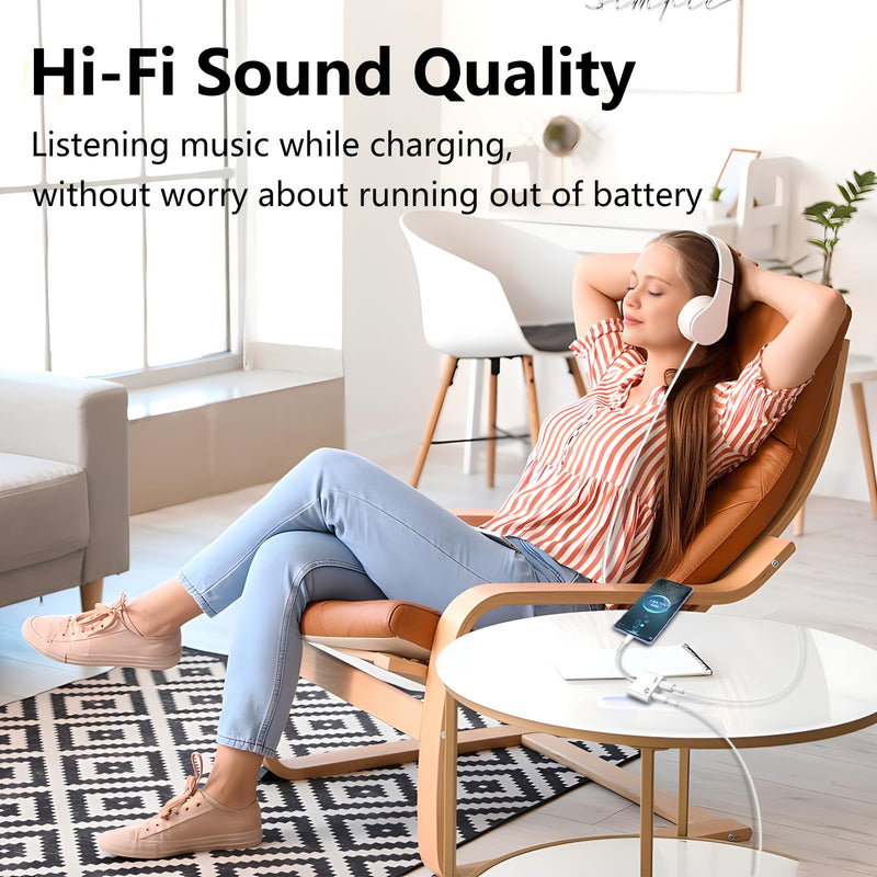 USB C to 3.5mm Headphone and Charger Adapter 2-Pack, 2-in-1 USB C to Aux Jack Dongle Cable Cord with PD Fast Charging for iPhone 15 Pro Max Plus, Samsung Galaxy S22 S23 S24 Ultra, Note 20 White