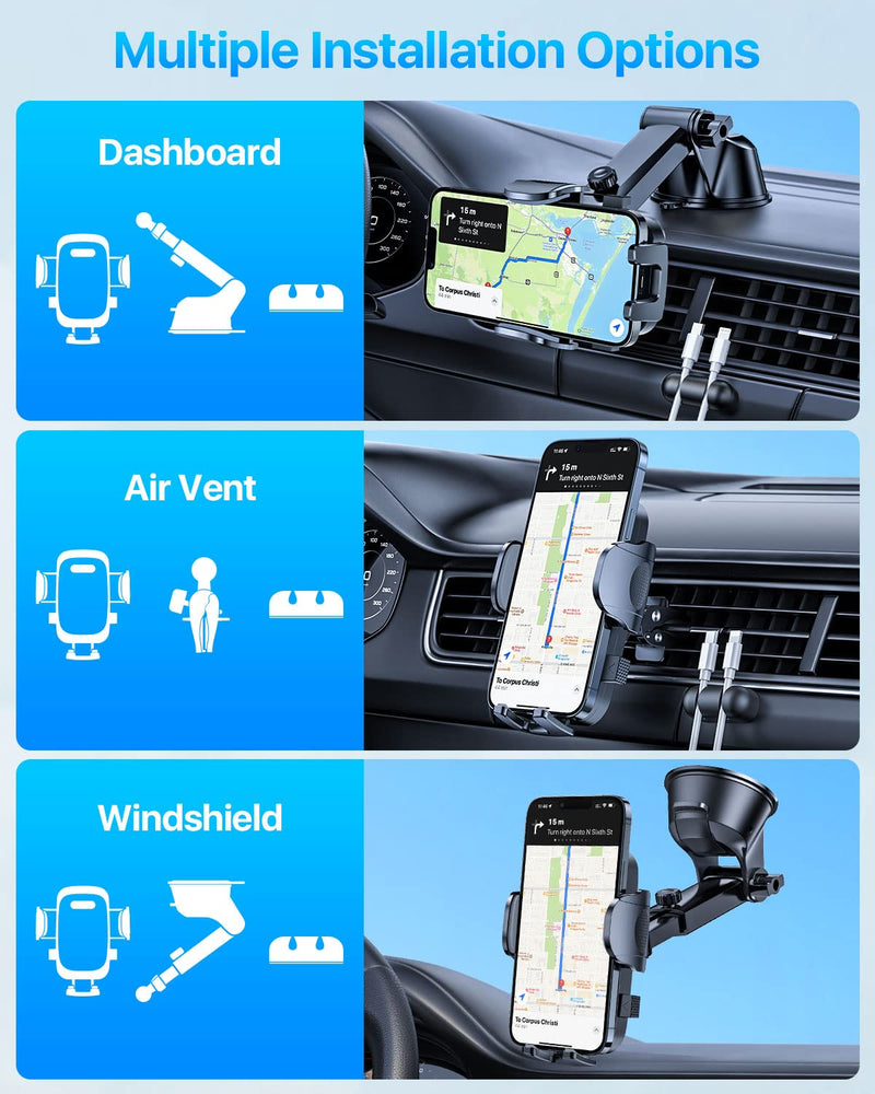 2024 Ultimate Car Phone Mount【80+LBS Strongest Suction & Military-Grade】【Patent & Safety Certs】 Cell Phone Holder Truck Stand for Dashboard Windshield Vent for iPhone 15 Pro Max 14 13 Samsung, Black