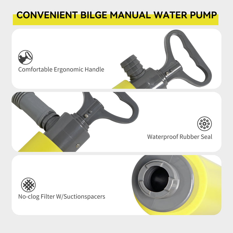 Manual Bilge Pump for Boats Kayak Canoe - Portable Siphon Pump, Kayak Bailer with Reversible Hose,Yellow,19Inch Yellow Large