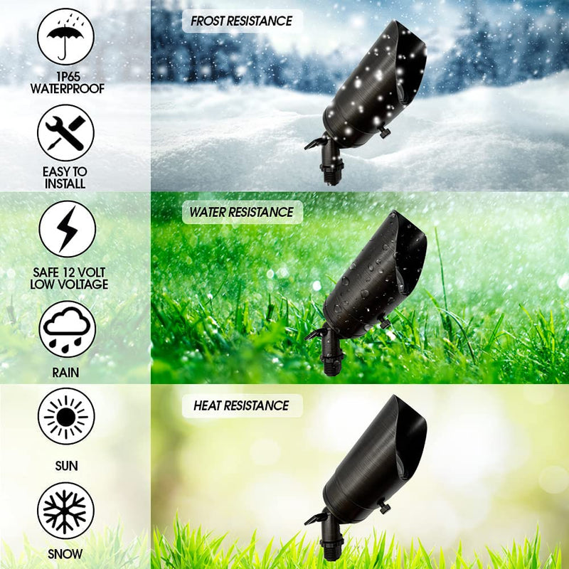 LED Spot Lights Outdoor Landscape Lighting 118 - Solid Brass Spotlight LED Yard Lights Security Landscape Lights for Beautiful Bright Long Lasting Home Garden Area Deck Lighting (No Bulb)