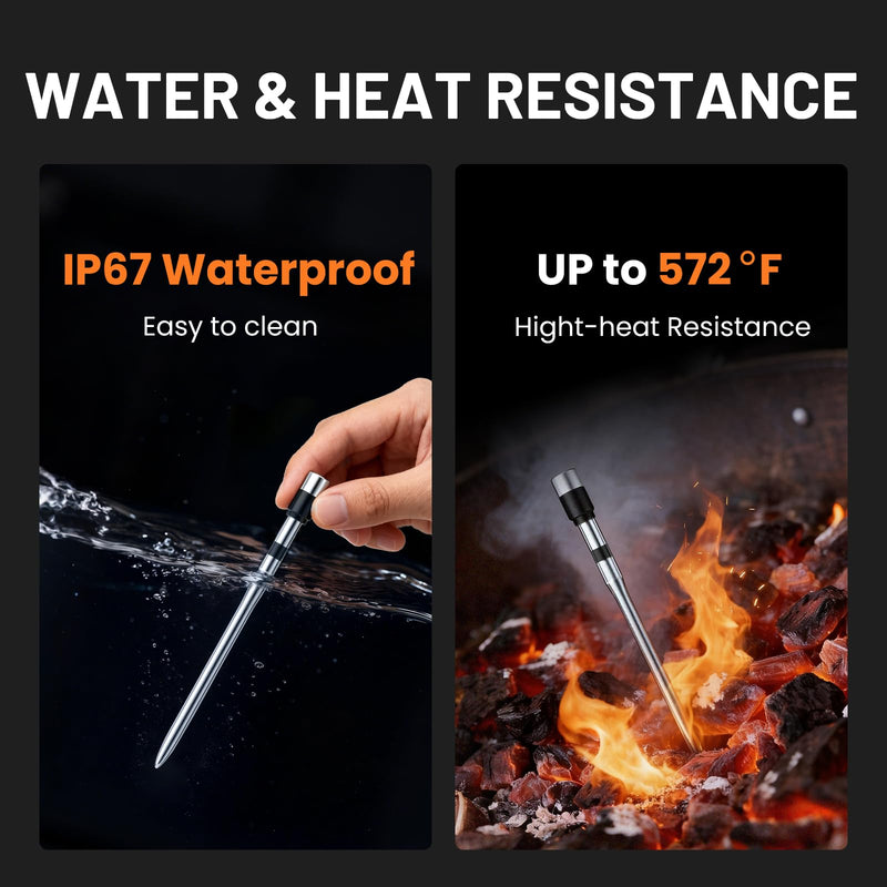Smart Bluetooth Wireless Meat Thermometer, Real-Time Monitoring Control Digital Thermometer with Smart App, Meat Probe IP67 Waterproof High Accuracy Perfect for BBQ, Oven, Grill & Smoker 1 Probe