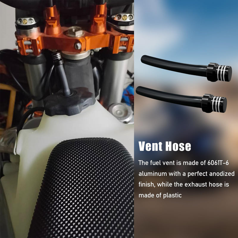 Augeny 2 PCS Breather Hose Gas Fuel Tank Cap, CNC One Way Tank Valve Vent Tube with Aluminum Breather Valve, Universal for ATV Quad CRF YZF RMZ KLX DRZ Pit Dirt Bike Motorcycle (Black) Black