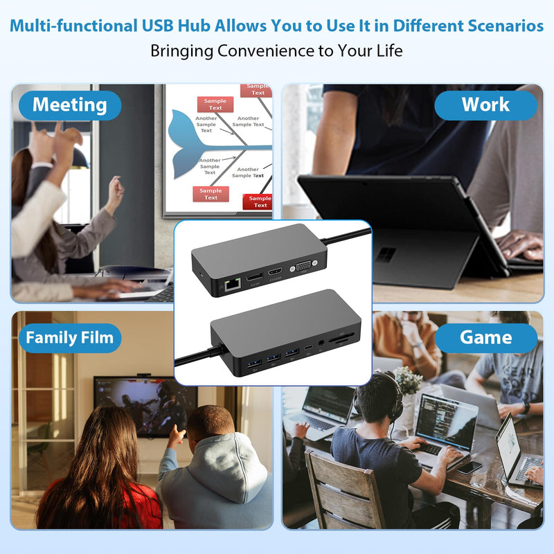 Microsoft USB C Surface Dock Triple Display (4K DP+HDMI+VGA), 12 in 1 USB C Surface Pro Docking Station with Gigabit Ethernet, 4K HDMI VGA DP Display, 3xUSB 3.0, Audio Out, 100W PD, SD/TF Combo Dock