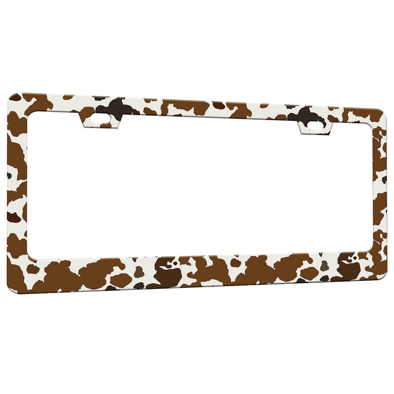 Brown Cow Print License Plate Frame Animal Spots License Plate Frames Funny Auto Accessory Bracket Stainless Steel License Plate for Women Men 6x12 Inch Brown Cow Print