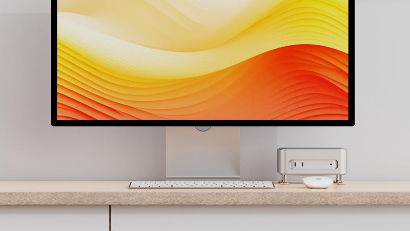 Mac mini M4 Box Holder with Power Switch, a Tailored Aluminum Stand case with Open Space airflows, Horizontal Space-Saving Design, Patent Pending - (Silver) Silver