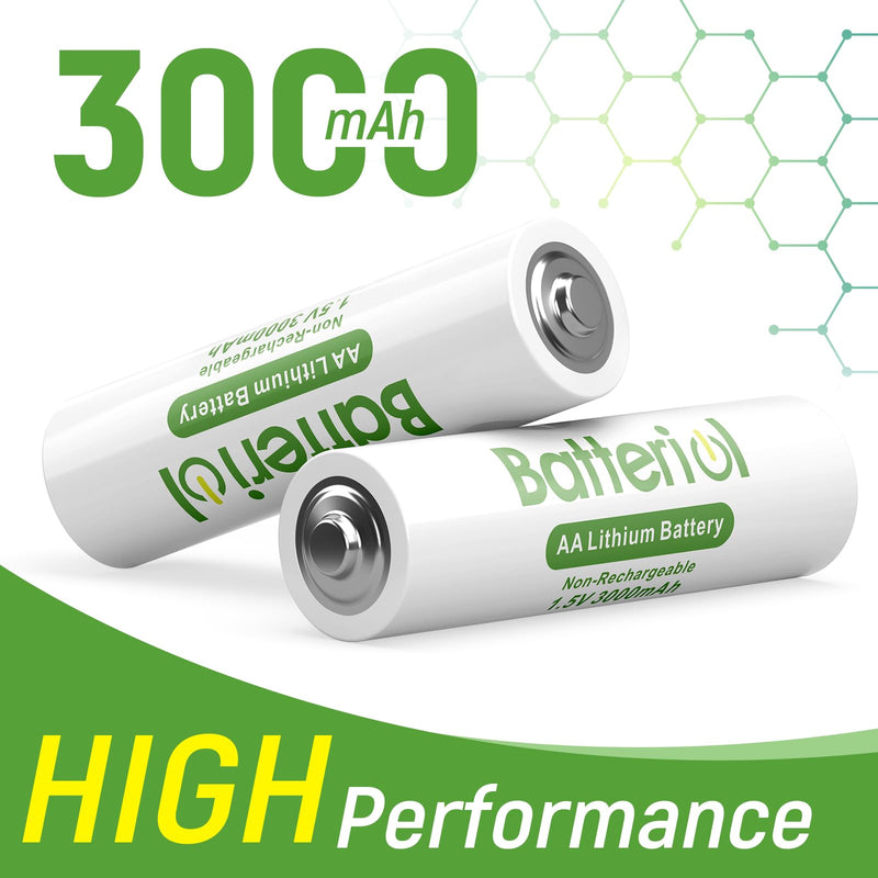 Lithium Batteries AA, Double A Batteries 3000mAh 1.5V Long Lasting for Blink Camera, Flashlight, Video Doorbell, Remote Control, Non-Rechargeable (AA 24P) AA 24 Pack