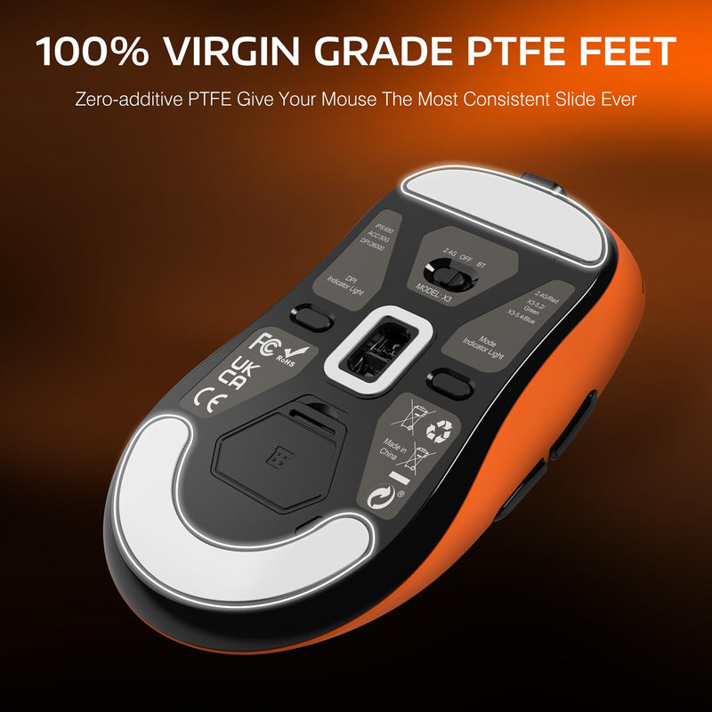 ATTACK SHARK X3 Wireless Gaming Mouse, 49g Ergonomic Computer Mouse, Triple Modes PAW3395 26K DPI Optical Sensor, 200h Battery Life, Programmable Buttons, Gaming Accessories for PC/Laptop/Mac(Orange) Orange
