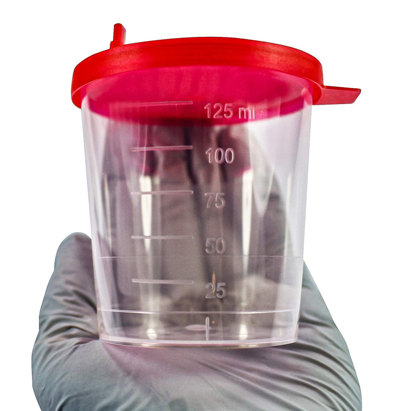 Medi-Inn urine cup 125 ml with red snap-on lid urine sample cup plastic cup (25 pieces) 25