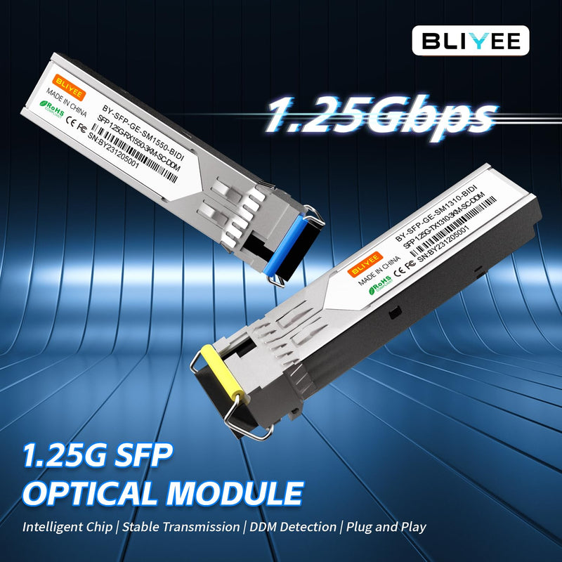 1 Pair 1.25G Single Mode SFP LC Module | 1000Base BiDi Fiber Transceiver | LC Simplex Connector | 20KM | SMF | 1310/1550nm | DDM for Cisco GLC-LH-SMD, Ubiquiti, Netgear, D-Link, Supermicro