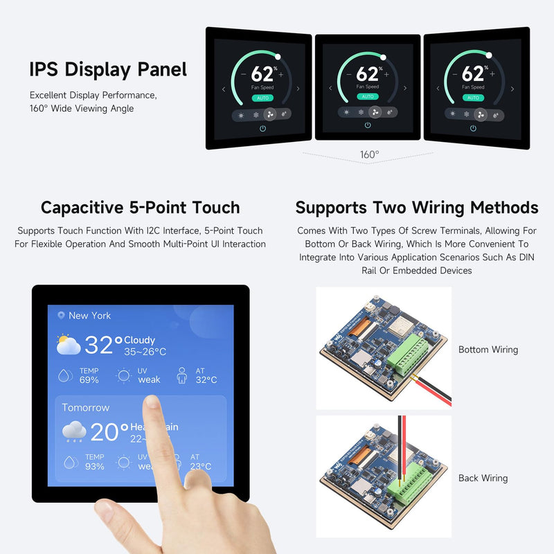 Waveshare ESP32-S3 4inchCapacitive Touch Display, V2 Update Version, 480x480, 5-Point Touch, 32-Bit LX7 Dual-Core, 240MHz, WiFi & Bluetooth, Onboard Antenna
