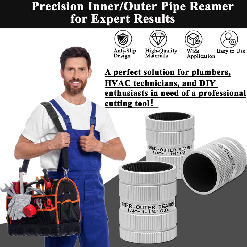 Wisamic Pipe Reamer Tool, 1/4" to 1-1/4" Inner/Outer Deburring Tool for Copper, Stainless Steel, PVC, Aluminum – Plumbing Chamfering Tool for Tubing Prep