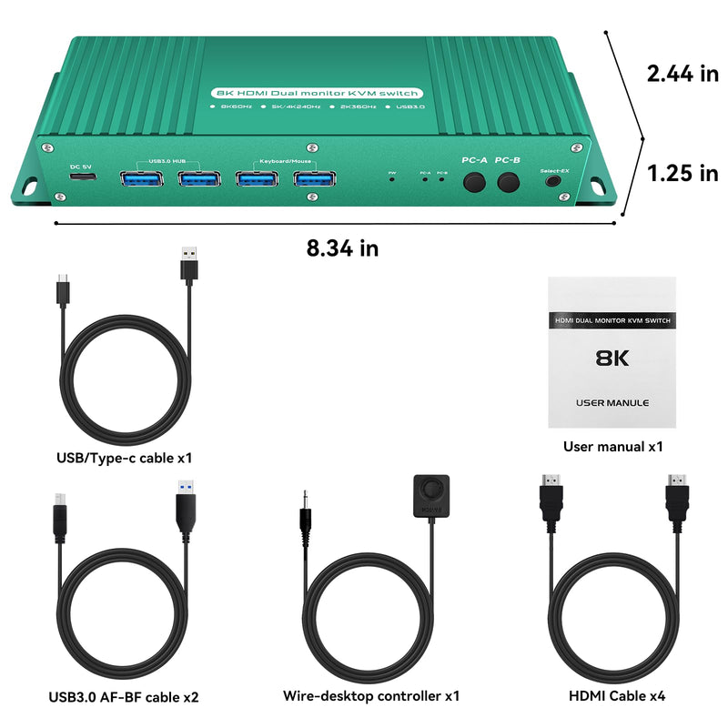Kvm Switch HDMI 2 Monitors 2 Computers 4k 240hz Dual Monitor kvm Switch hdmi2.1 2 PC Monitor Switch 4k 144hz USB3.0