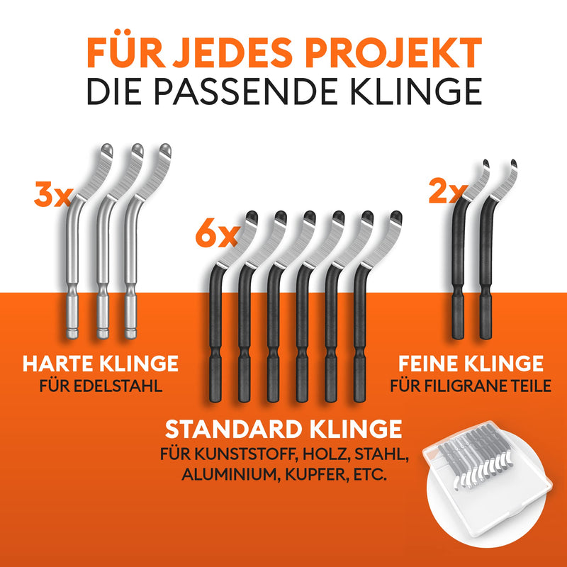 MEISTERGRIFF® deburrer [incl. 11 blades] for plastic (also 3D printing), metal, stainless steel - hand deburrer including 11 blades