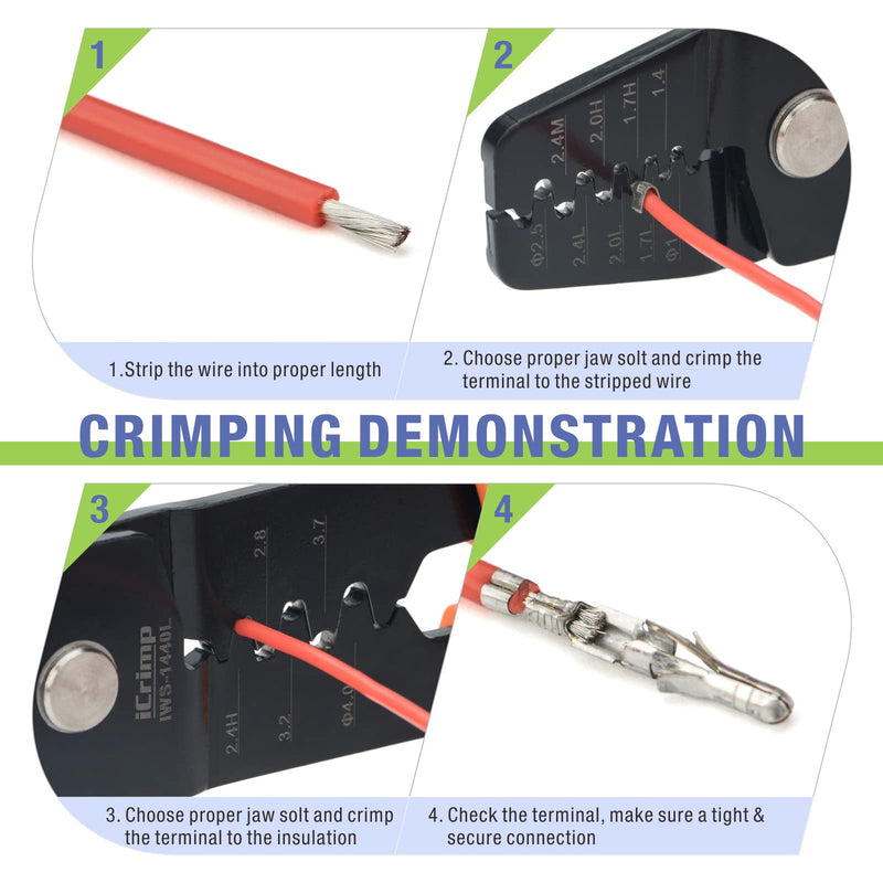 iCrimp Ratcheting Open Barrel Crimper for JST Molex TE Pins, AWG 30-14 | Ratcheting open barrel crimper for JST, Molex and TE connector pins Ratcheting Grip
