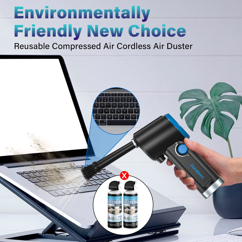 DOROBEEN Compressed Air Duster, Electric Air Duster, Cordless Air Duster, Canned Air Duster for Computer, Keyboard Cleaner, BLDC Motor - Stepless Speed - 6000mAh (Blue) AT07-B