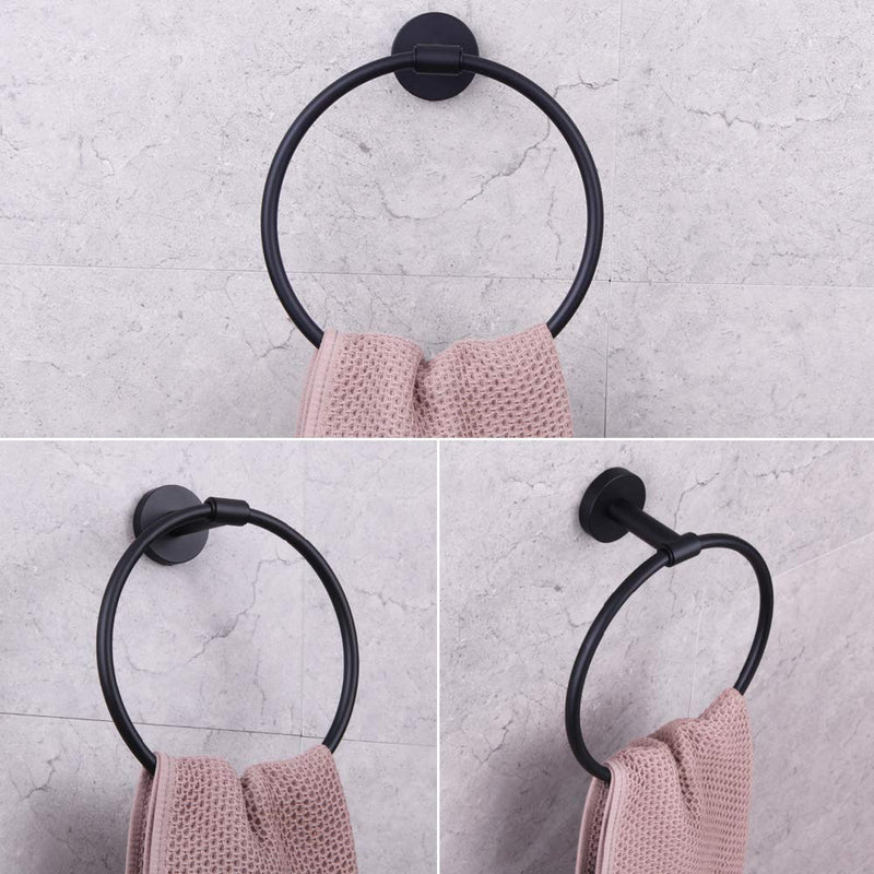GERZWY Bathroom Hardware Set 2 Piece Black Towel Ring and Toilet Paper Holder SUS 304 Stainless Steel Wall Mounted Matte Black AG1404B-BK