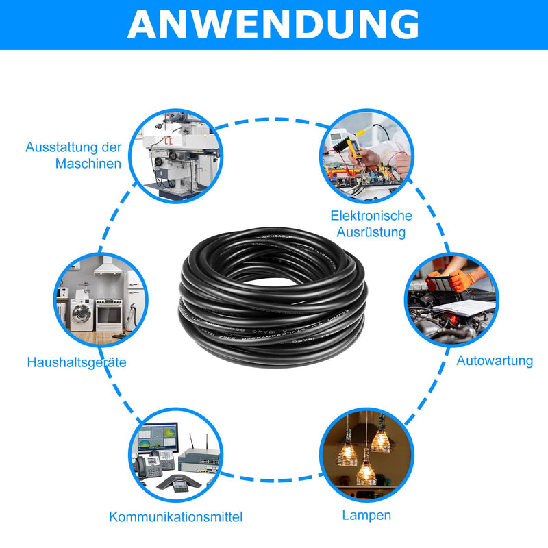 10 meters 18AWG 2x0.75mm² electrical wire, 2 core cable 5V/12V/24V power cable tinned copper cable, flexible and soft low impedance high temperature resistance extension cable 10 meters 18AWG-2C (2x0.75mm²)