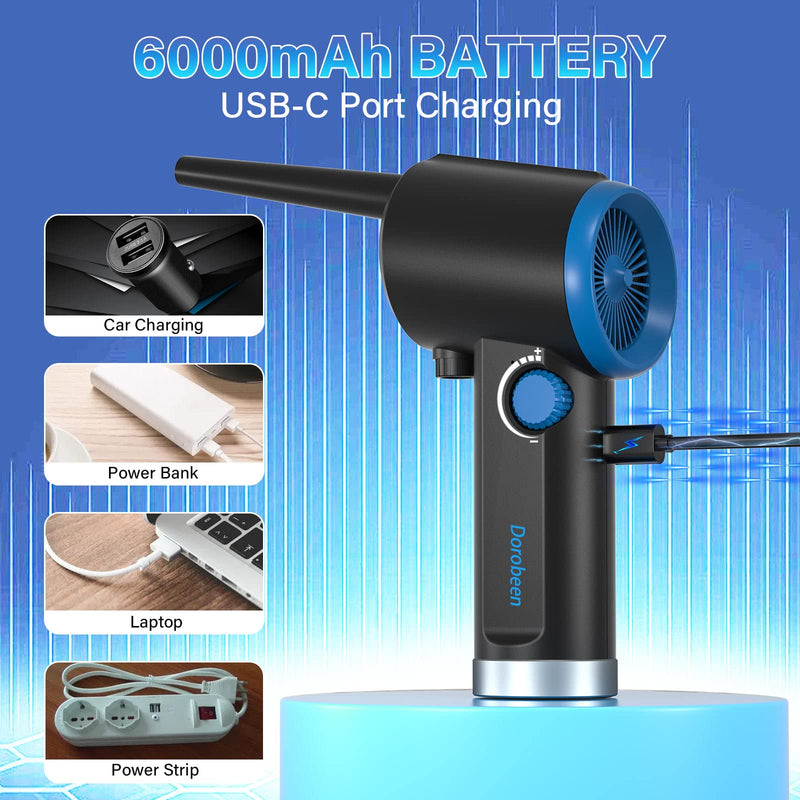 DOROBEEN Compressed Air Duster, Electric Air Duster, Cordless Air Duster, Canned Air Duster for Computer, Keyboard Cleaner, BLDC Motor - Stepless Speed - 6000mAh (Blue) AT07-B