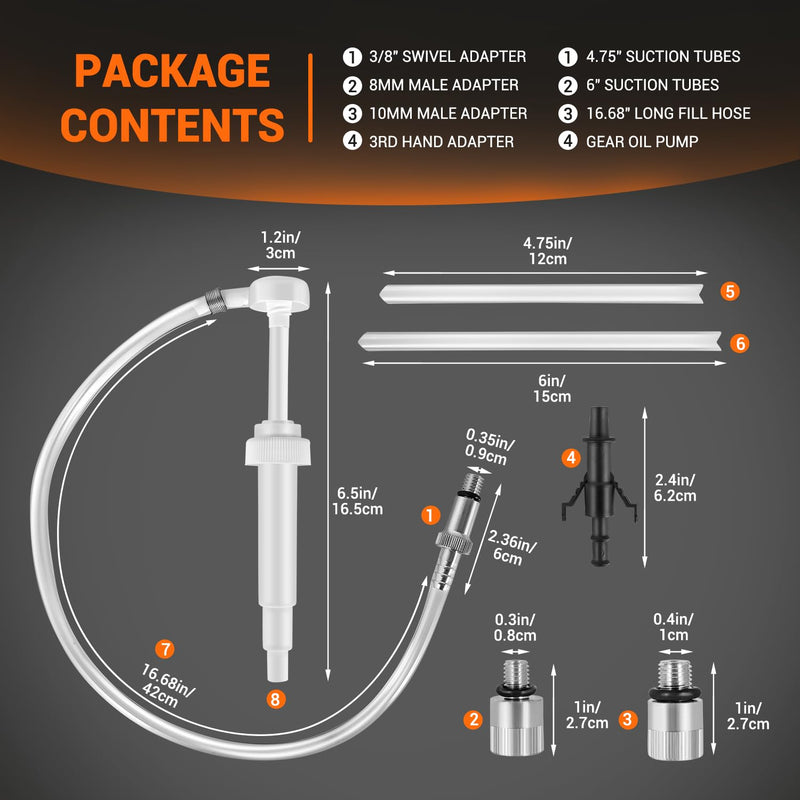 Lower Unit Gear Oil Pump for Standard Quart Bottles - 10cc Per Pump Stroke, Transmission Fluid Pump Includes 3/8 inch Metal Swivel, 8mm and 10mm, 3rd Hand Adapter