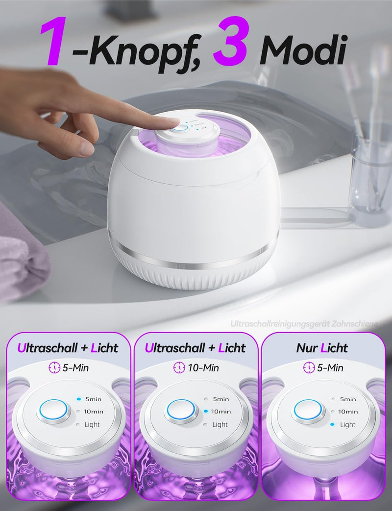 Beser Ultrasonic Cleaning Device Tooth Rail, 46 kHz, Dental Storage Jars, Pod Cleaner for Retainers, Dental Cleaner, Dentures, Jewellery, IPX6, 200 ml (Milk White) | 84% more cleaning power; protects dental rails; 645,000+ sales Milk-white