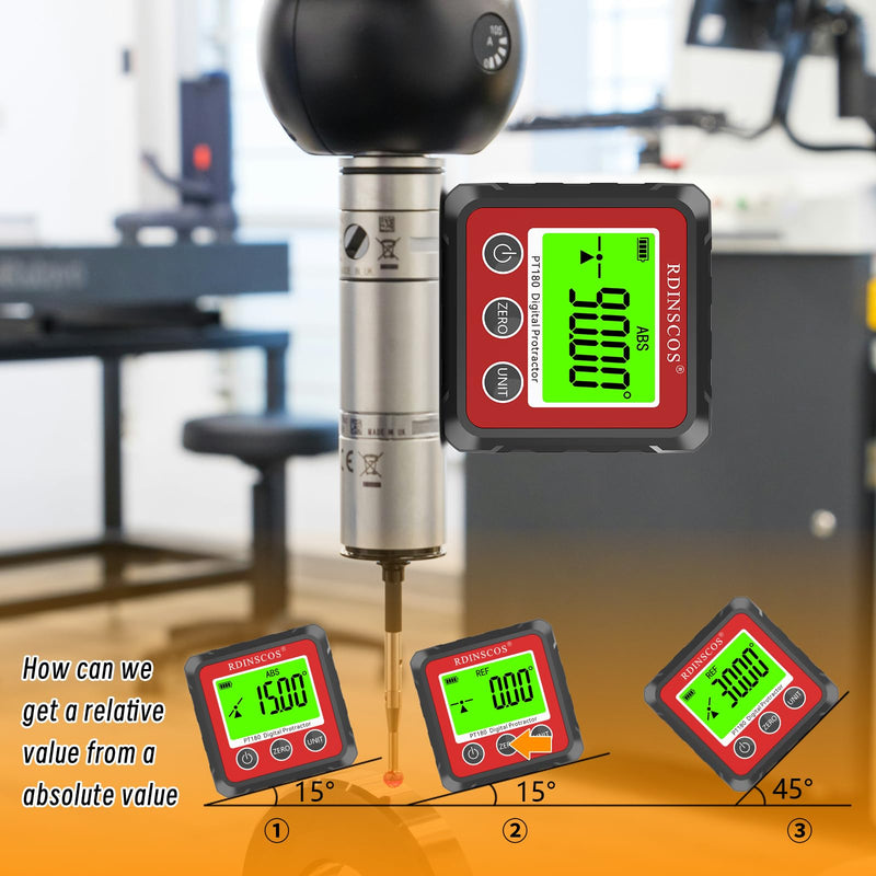 RDINSCOS Digital Angle Gauge with Strong Magnetic Base | Angle Gauge,For Woodworking,Table Saw,Mini Level Box,Replaceable Battery,LCD Display Black_red