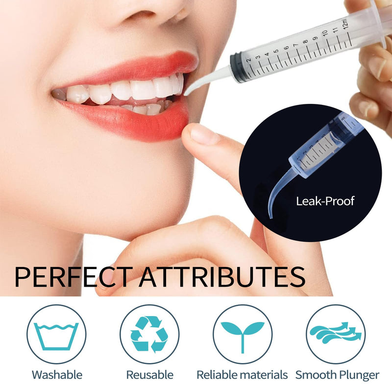 JETOP Pack of 6 dental syringes, 12 ml dental irrigation syringe with measure, syringe with curved tip for dental care, pet care, adhesive filling