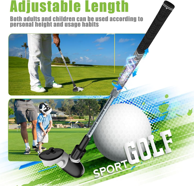 YOGES Adjustable Length VR Golf Club Handle for Meta Quest 3S/Quest 3/Oculus Quest 2, 90 Degree Virtual Reality Baseball Controller Attachment, Simulator Real Golf Game (ONLY for Right Controller) Black/Grey